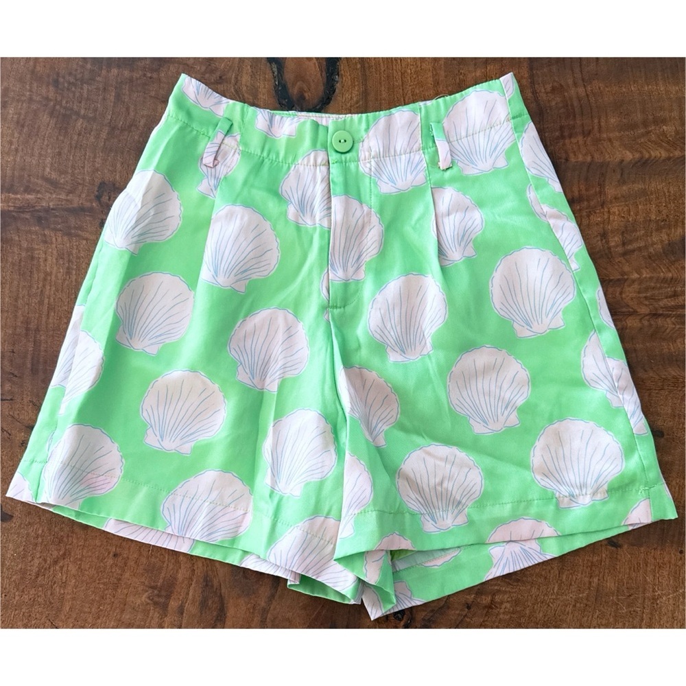 Pomelo Green SeaShell Shells Print High Waist Satin Shorts XS - Picture 2 of 9